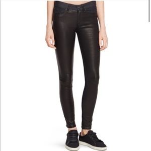 NEW Rag & Bone Black Leather and Indigo Hyde Jeans Size 28